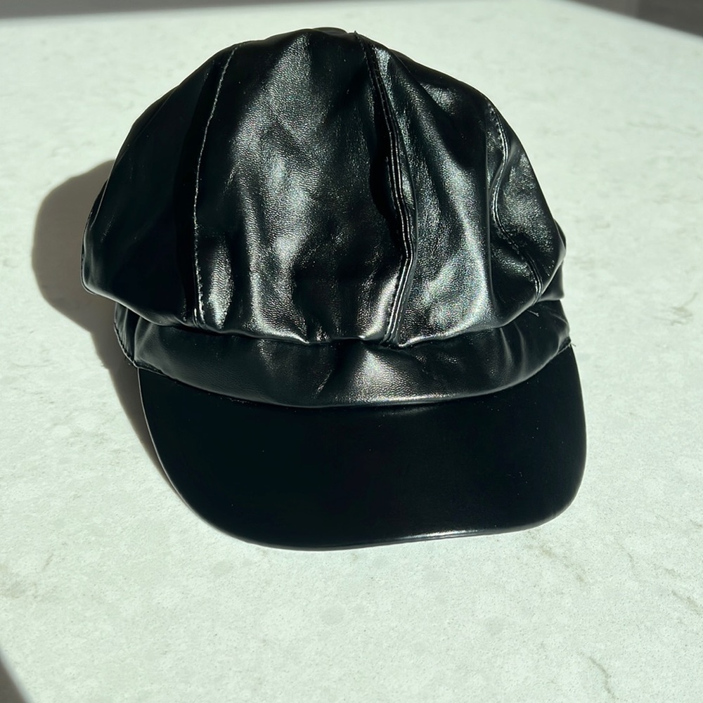 Black Vegan leather pageboy hat